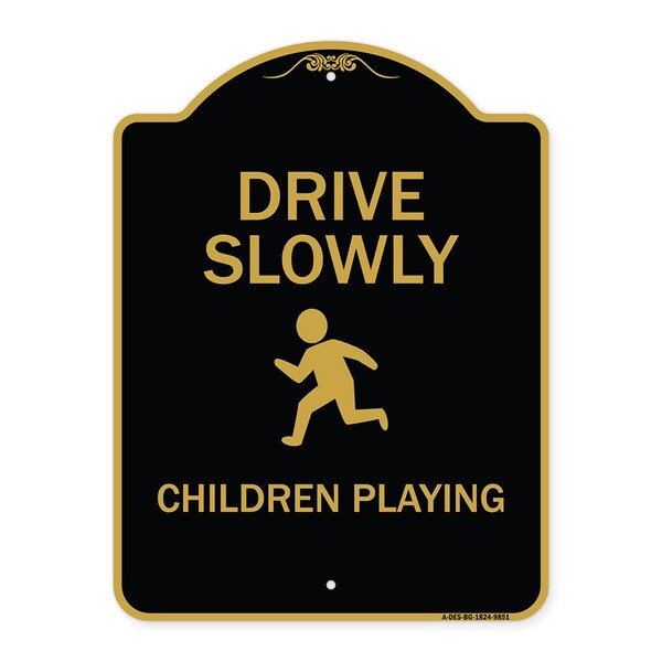 Designer Series-Drive Slowly Children Playing Black & Gold, 24" x 18", BG-1824-9851